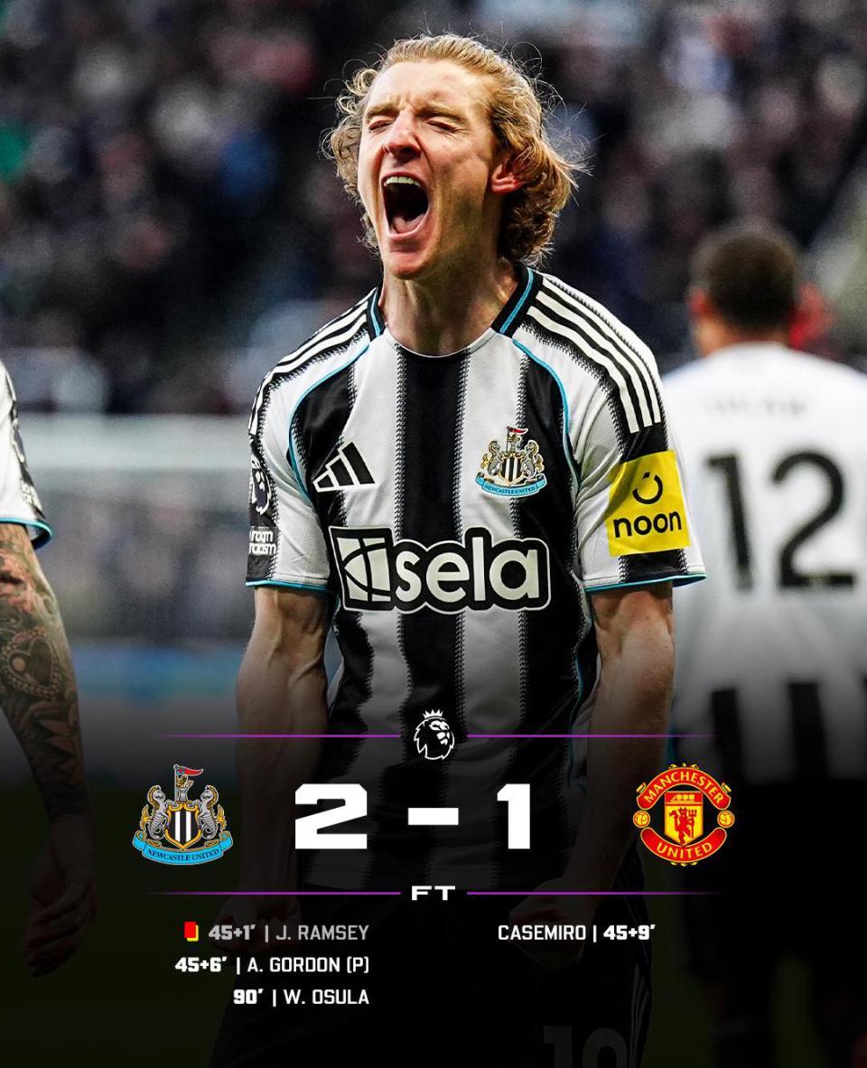 世界杯官方app下载中心-90分钟绝杀！曼联1-2遭10人纽卡逆转，卡里克首败，3-6名差3分